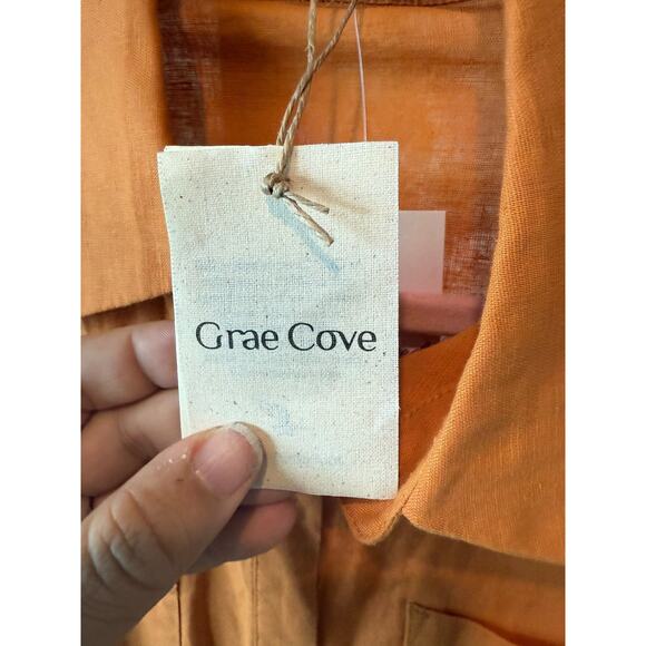 Grae Cove Blair Linen Button-Front Cap Sleeve Maxi Dress Orange Womens Sze Small - Picture 8 of 11